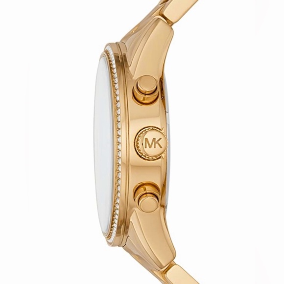 Michael Kors Women's Ritz Gold Toned Stainless Steel Watch With Crystal Topring - Picture 3 of 12